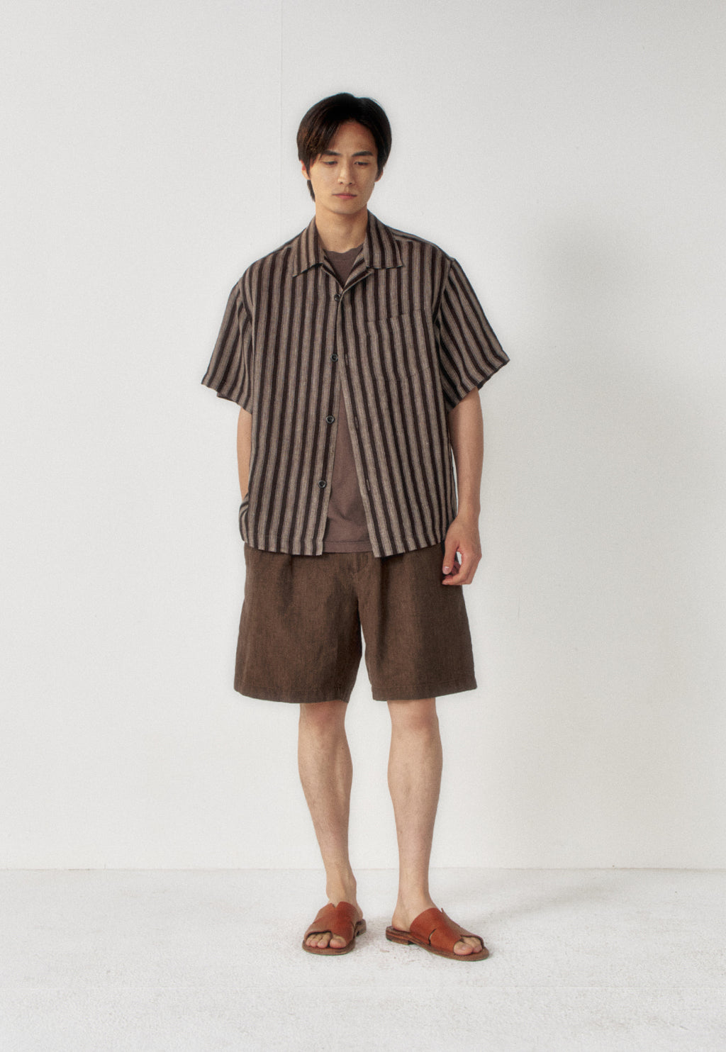Art if acts - Linen Stripe Camp Half Shirt (Wood) product image 4 | TRAB K-Fashion Australia
