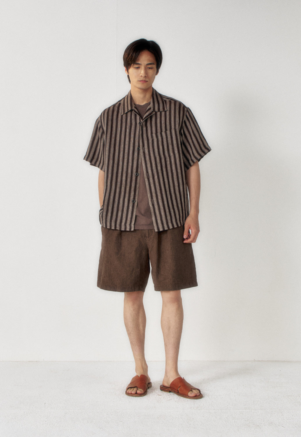 Art if acts - Linen Stripe Camp Half Shirt (Wood) product image 4 | TRAB K-Fashion Australia