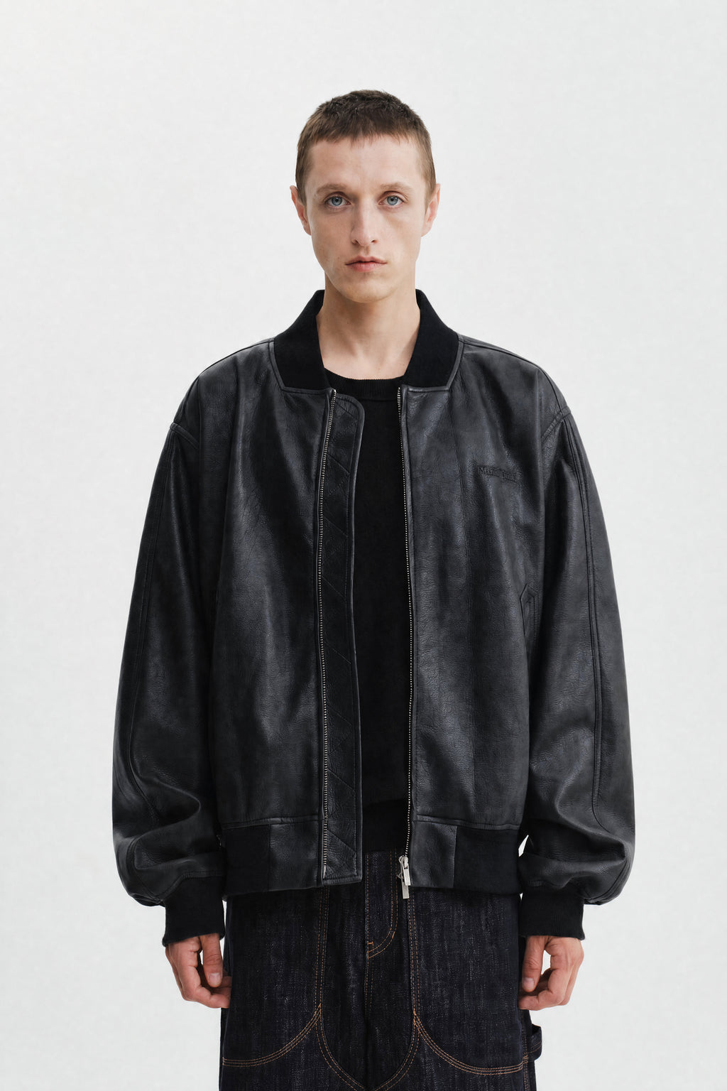 Matin Kim - Faux Leather Rib Collar Blouson (Black) product image 7 | TRAB K-Fashion Australia