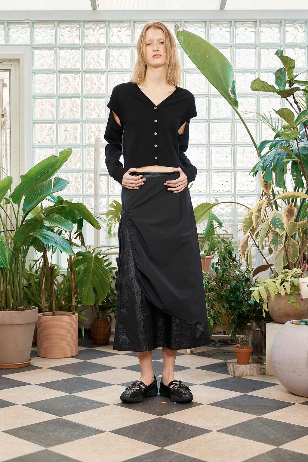 Matin Kim - Slit Detail Button Cardigan (Black) product image 14 | TRAB K-Fashion Australia