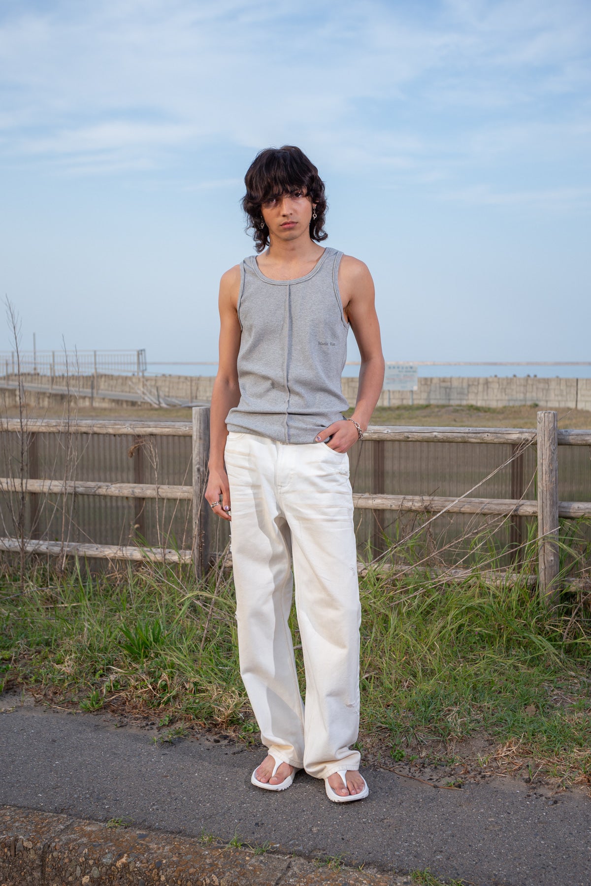 Matin Kim - Small Logo Pintuck Sleeveless Top (Grey) product image 7 | TRAB K-Fashion Australia