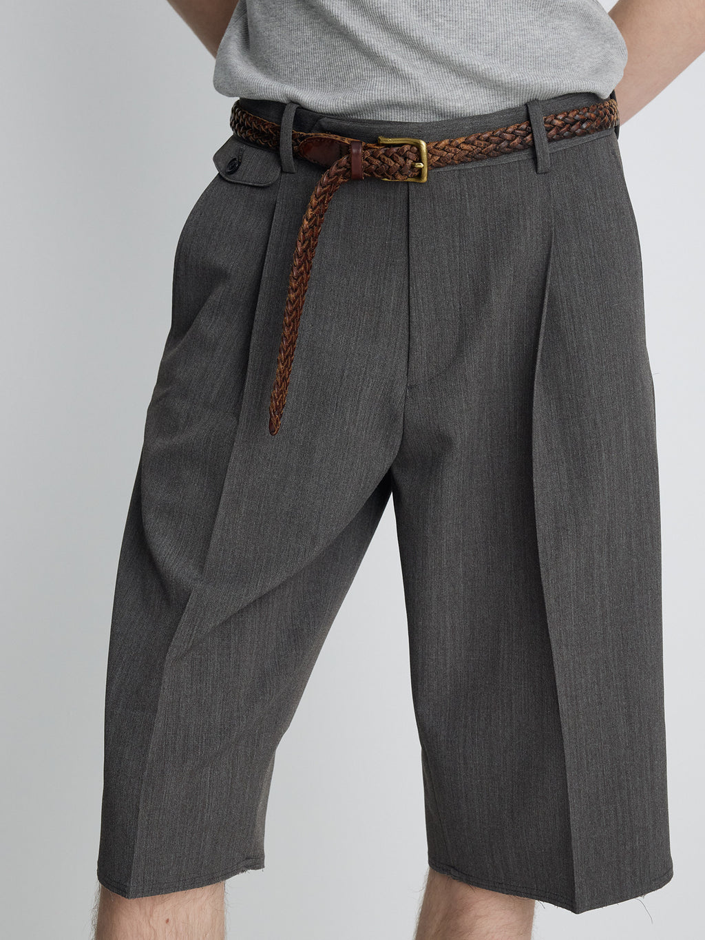 Tonywack - Raw-Cut Wool Pleated Tailored Shorts (Melange Grey) product image 6 | TRAB K-Fashion Australia