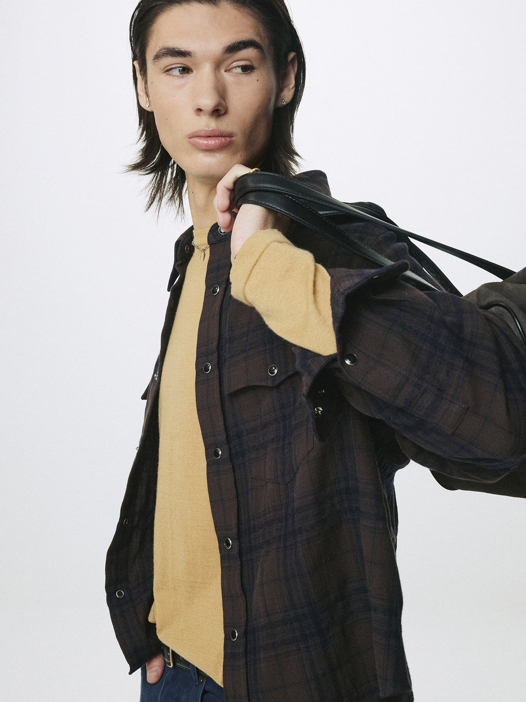 Tonywack - Wool And Cotton Checked Shirt Jacket Japanese Fabric (Brown) product image 6 | TRAB K-Fashion Australia