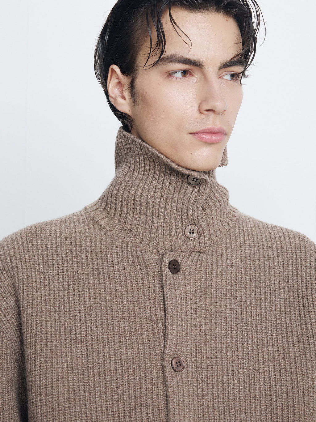 Tonywack - High Neck Merino Wool Button-Up Knitted Blouson (Taupe) product image 7 | TRAB K-Fashion Australia