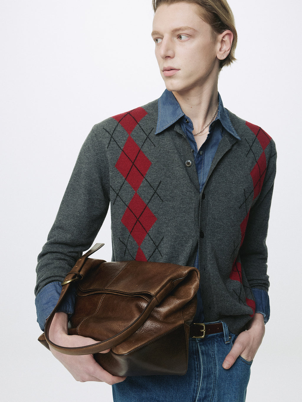 Tonywack - Merino Wool Argyle Cardigan (Grey/Red) product image 7 | TRAB K-Fashion Australia