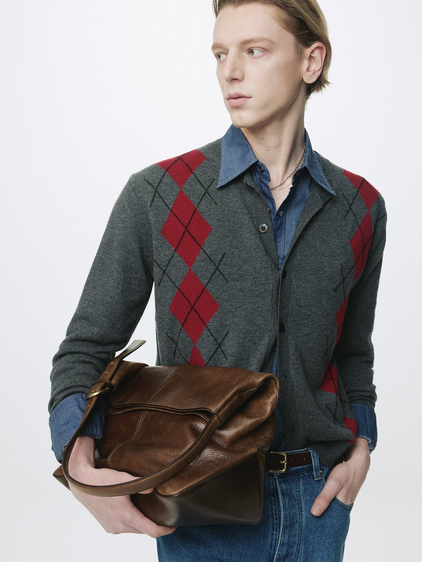 Tonywack - Merino Wool Argyle Cardigan (Grey/Red) product image 7 | TRAB K-Fashion Australia