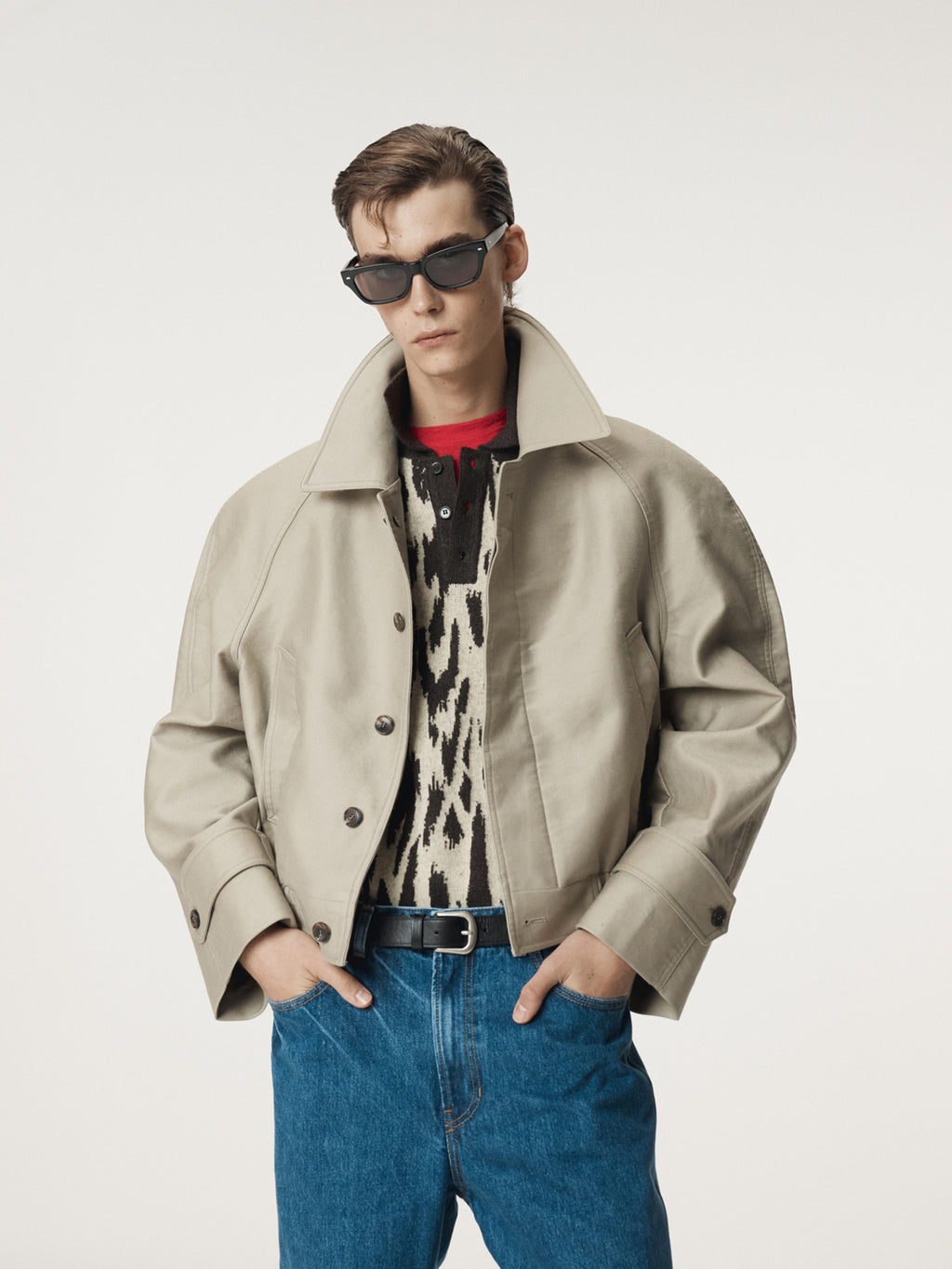 Recto - Leopard Jacquard Polo Knit Top (Dark Brown) product image 5 | TRAB K-Fashion Australia