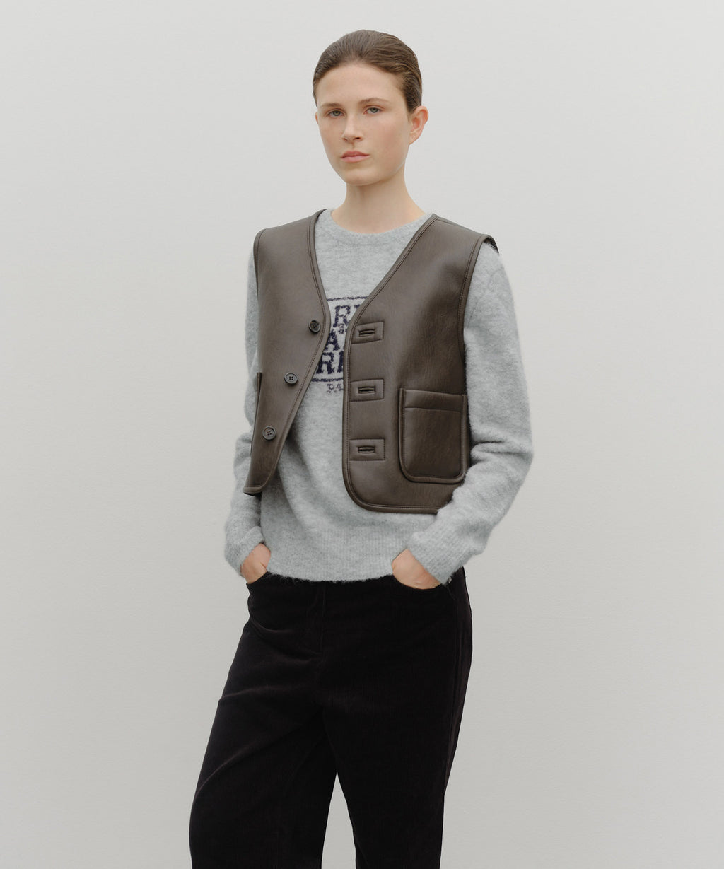 Marithe & Francois Girbaud - Faux Leather Mustang Crop Vest (Brown) product image 1 | TRAB K-Fashion Australia
