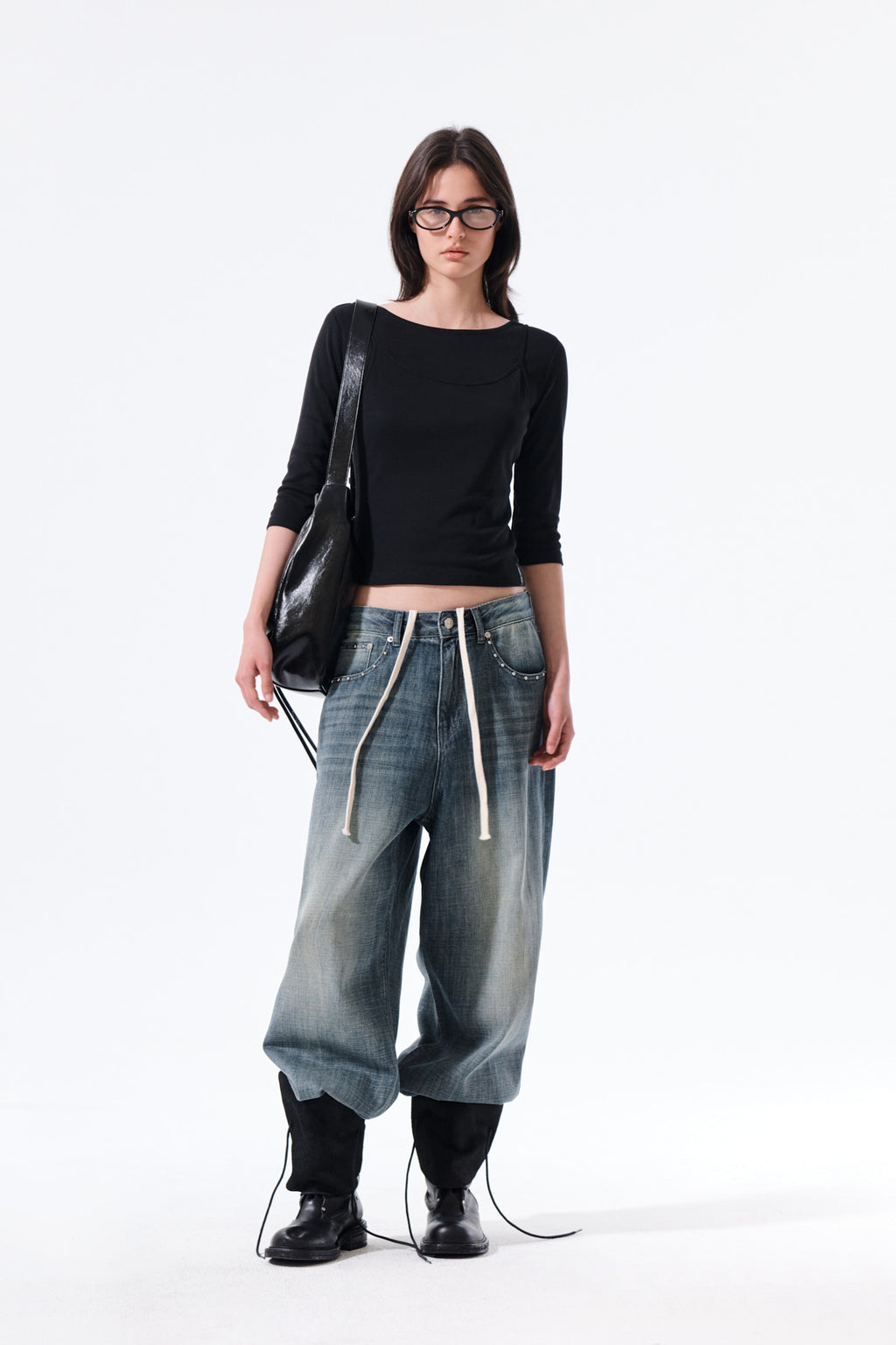 Matin Kim - 3/4 Sleeve Top & Tank Layered Set (Black) product image 11 | TRAB K-Fashion Australia