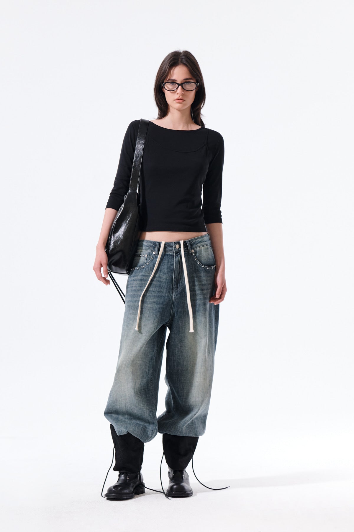 Matin Kim - 3/4 Sleeve Top & Tank Layered Set (Black) product image 11 | TRAB K-Fashion Australia