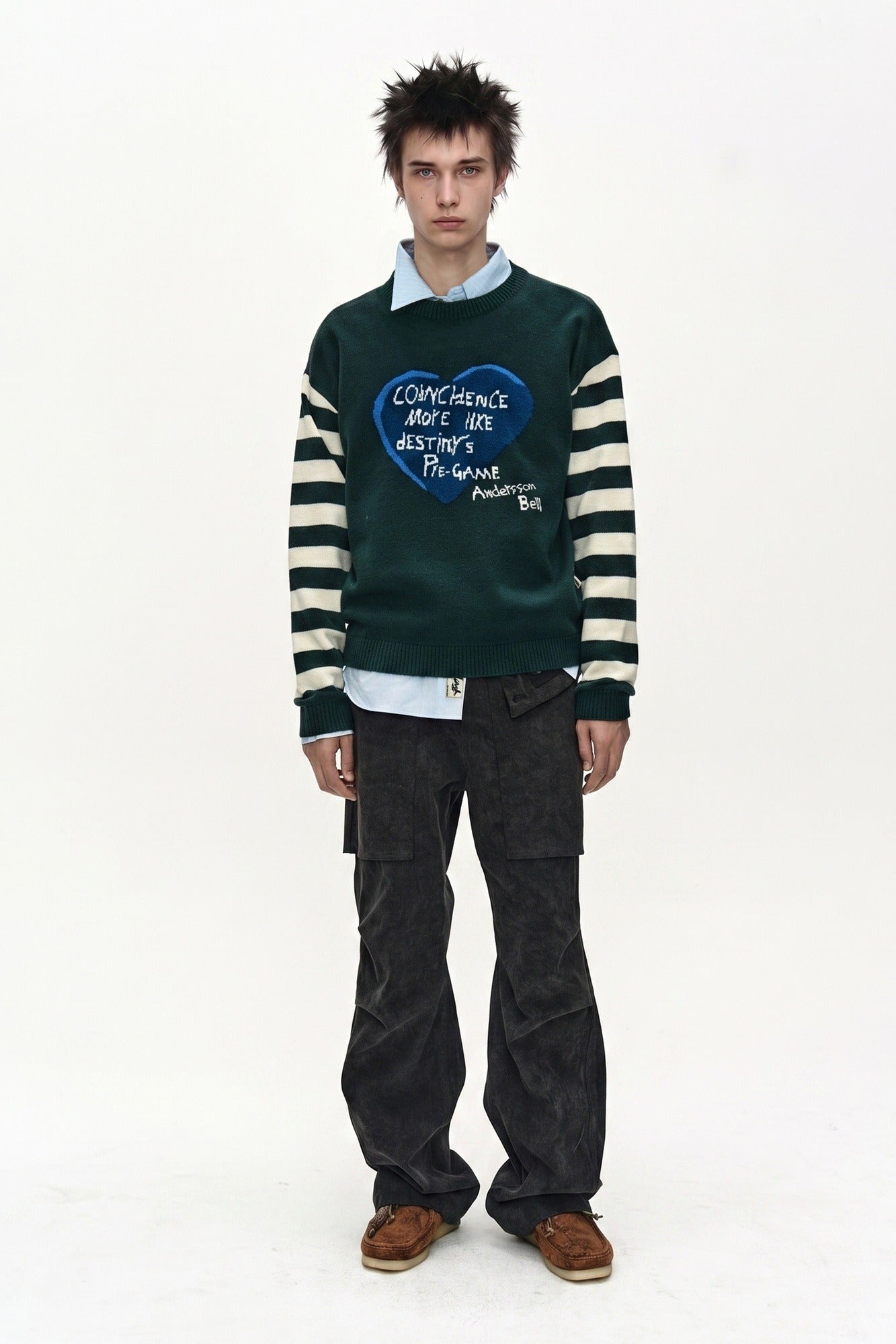 Andersson Bell - 26 Boy's Heart Message Crew-Neck Sweater (green/ivory) (Green/Ivory) product image 1 | TRAB K-Fashion Australia