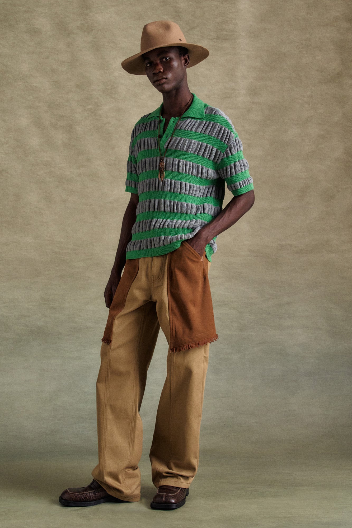 Andersson Bell - Bubble Stripe Polo Sweater (Grey/Green) product image 4 | TRAB K-Fashion Australia