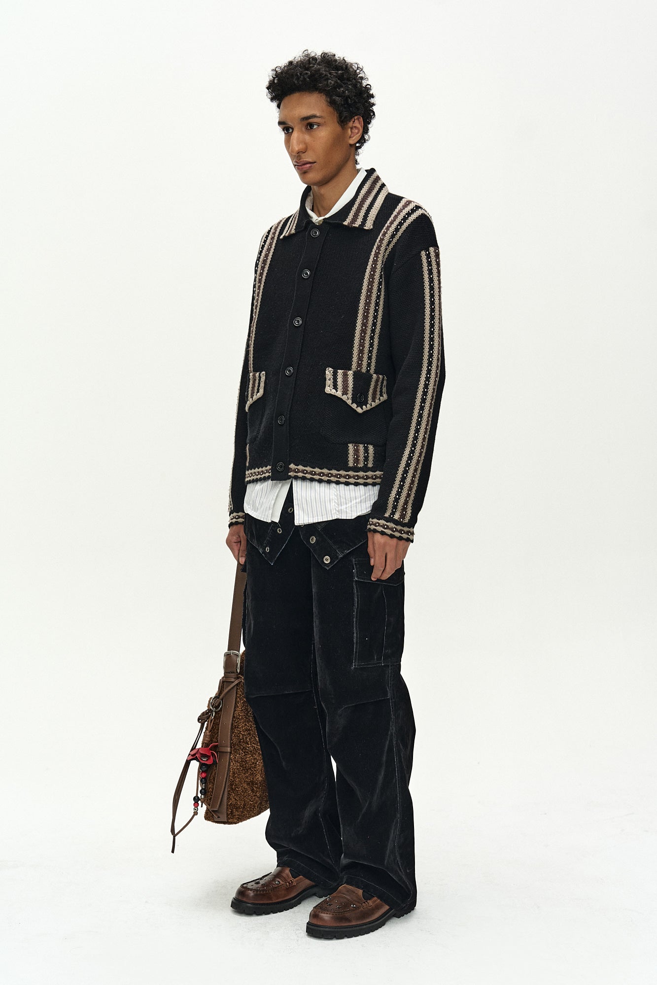 Andersson Bell - Flock Velvet Double Waist Wide-Leg Jeans (black) (Black) product image 3 | TRAB K-Fashion Australia