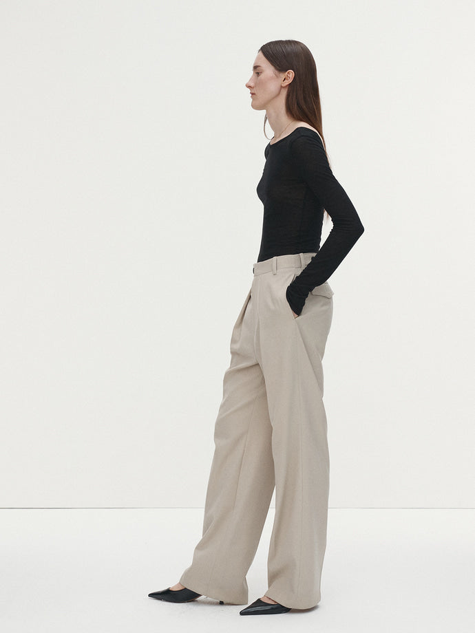 Tonywack - Wool Twill Pleated Tailored Trousers (Ivory) product image 6 | TRAB K-Fashion Australia