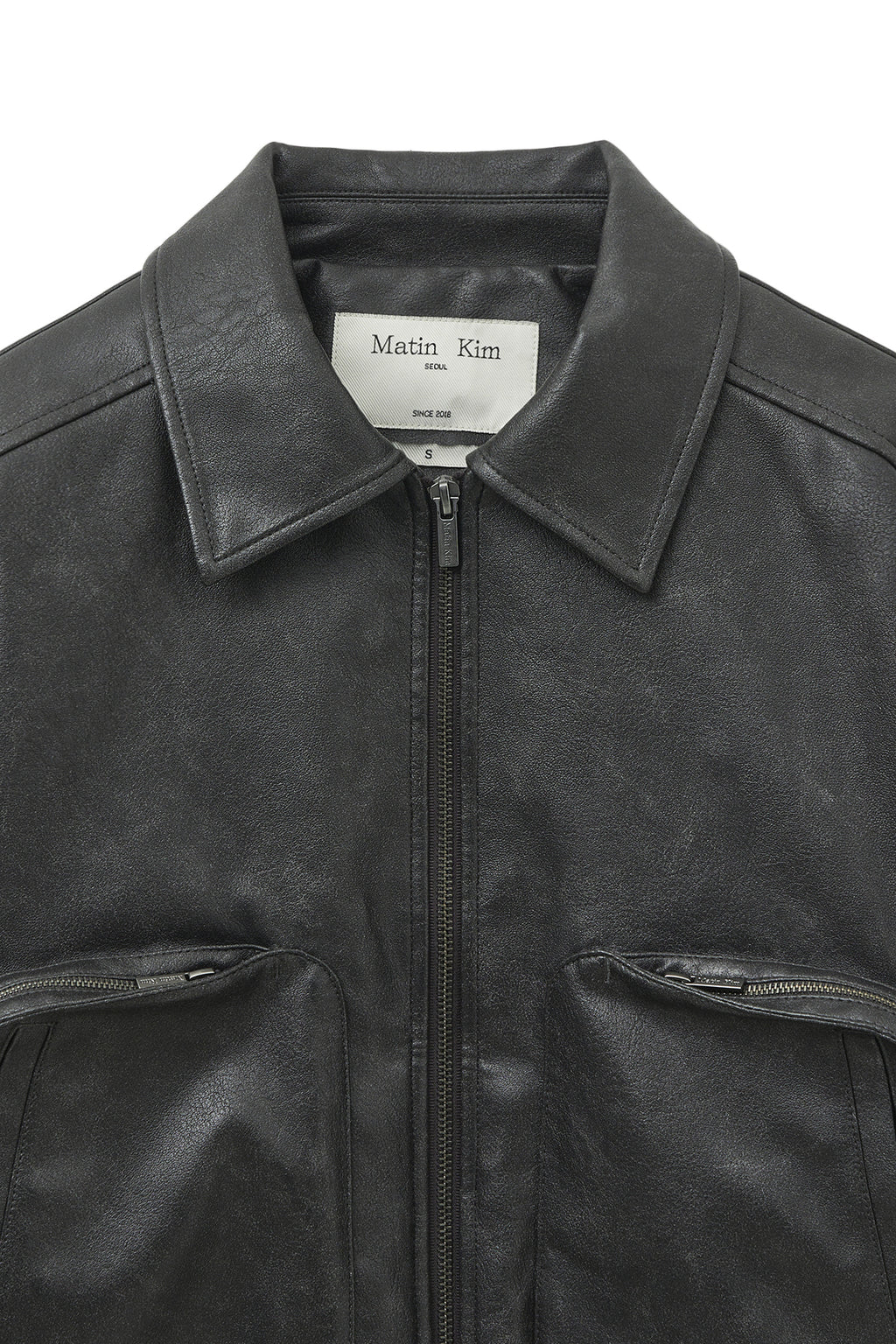 Matin Kim - Faux Leather Out Pocket Jumper (Charcoal) product image 4 | TRAB K-Fashion Australia