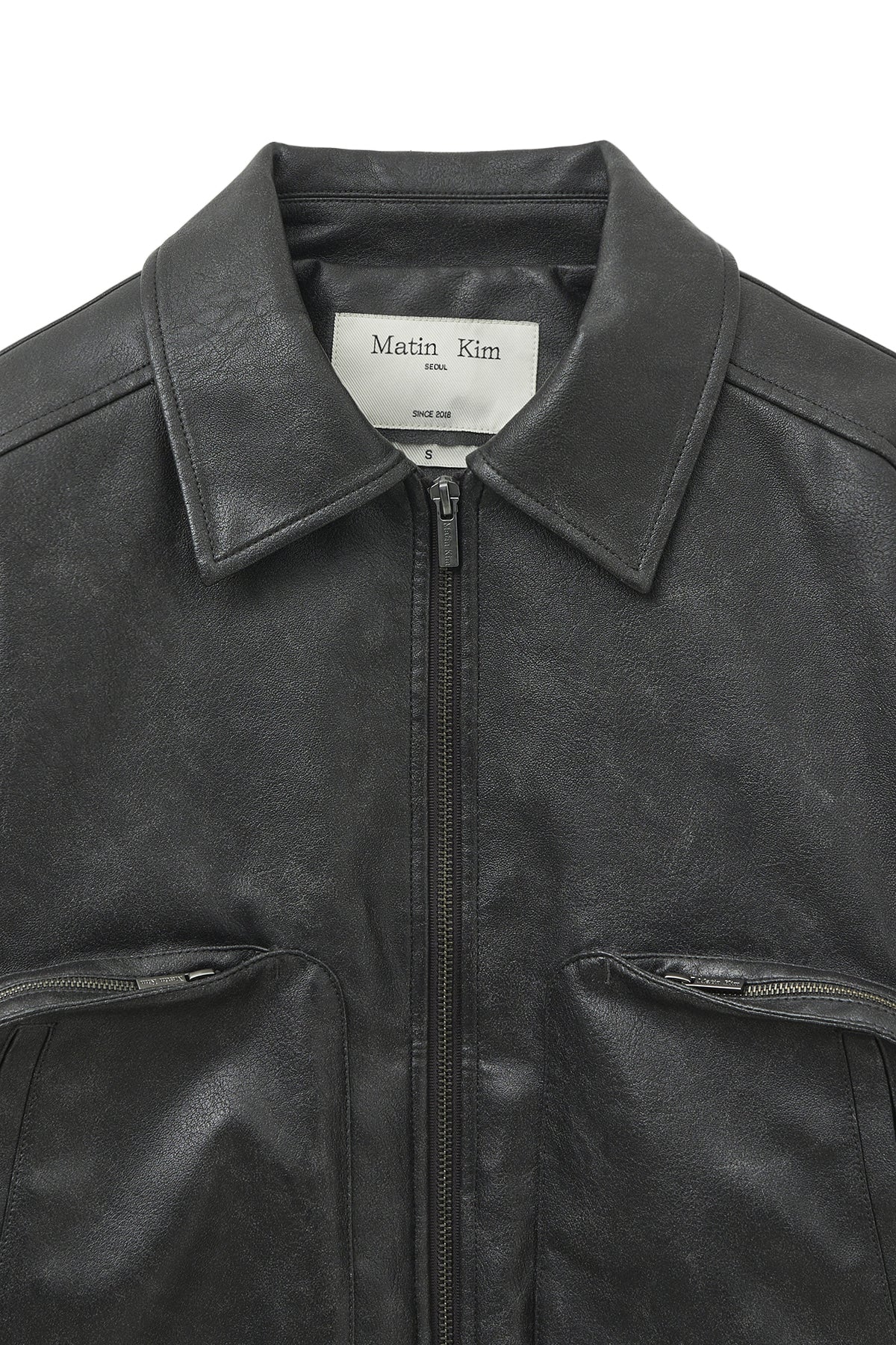 Matin Kim - Faux Leather Out Pocket Jumper (Charcoal) product image 4 | TRAB K-Fashion Australia