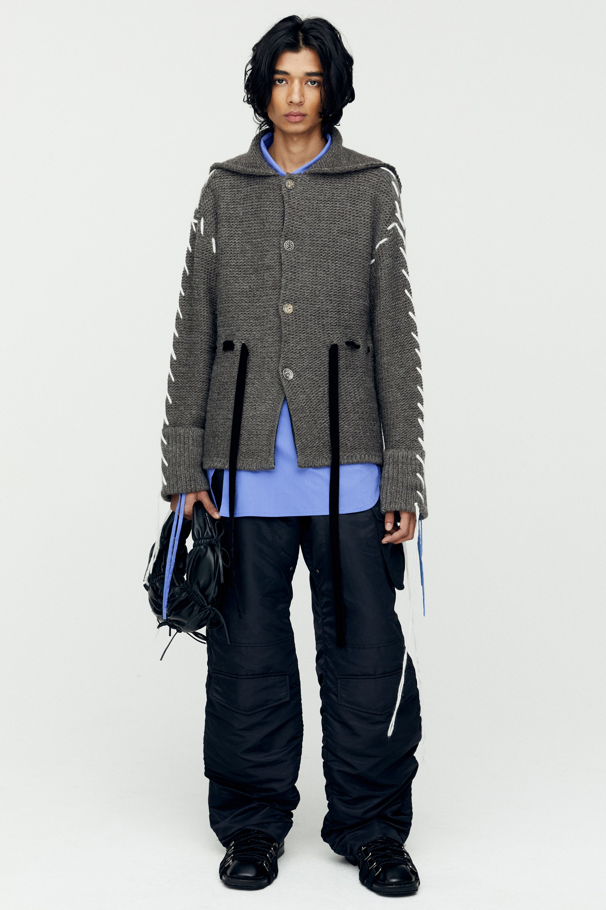 Andersson Bell - Charlie Big Collar Chunky Cardigan (Grey) product image 5 | TRAB K-Fashion Australia