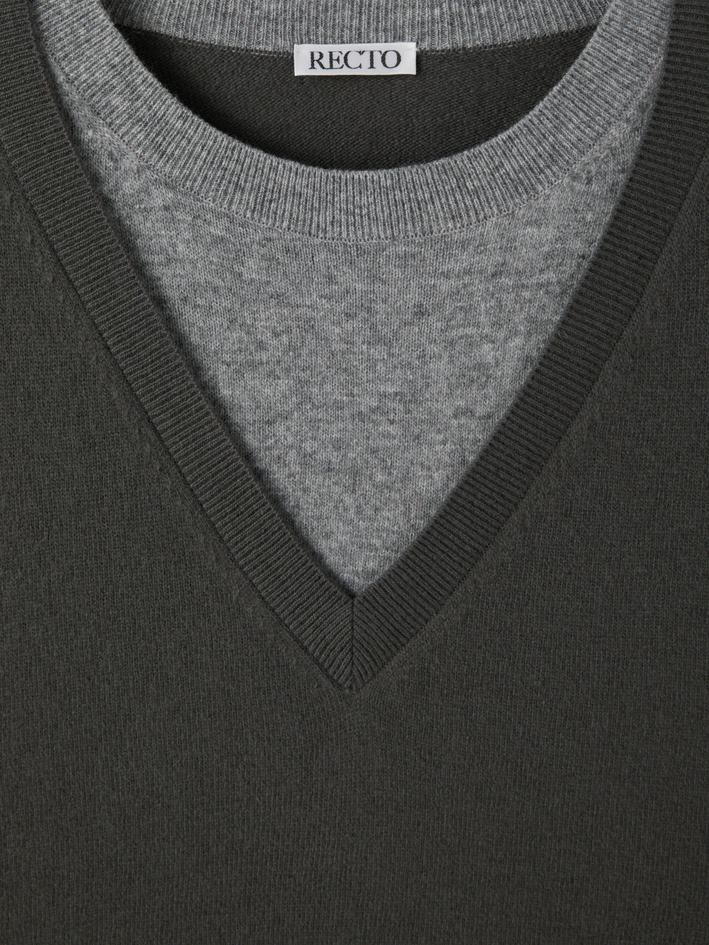Recto - Contrast Layered V-Neck Knit Top (Taupe Grey) product image 11 | TRAB K-Fashion Australia