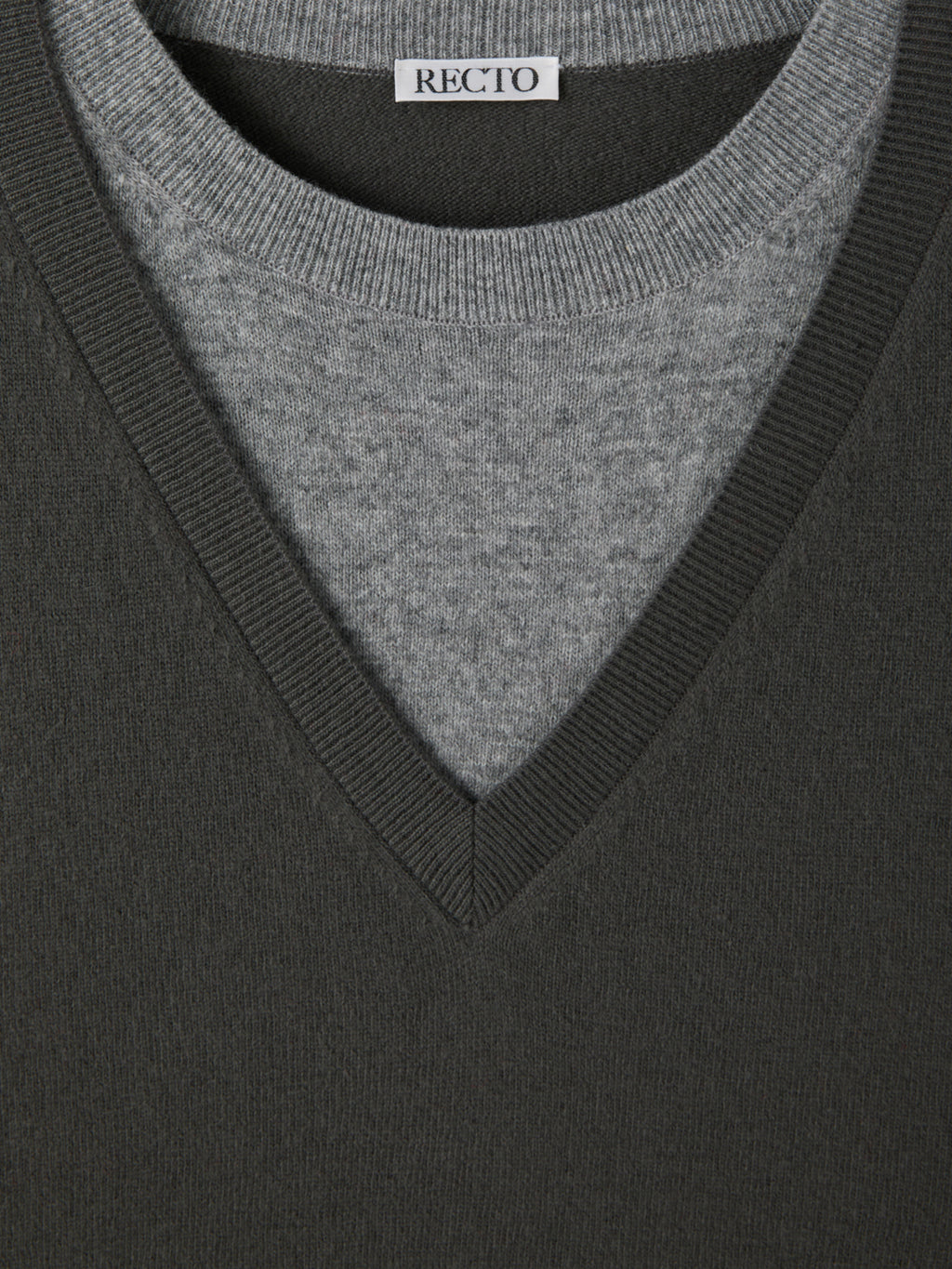 Recto - Contrast Layered V-Neck Knit Top (Taupe Grey) product image 11 | TRAB K-Fashion Australia