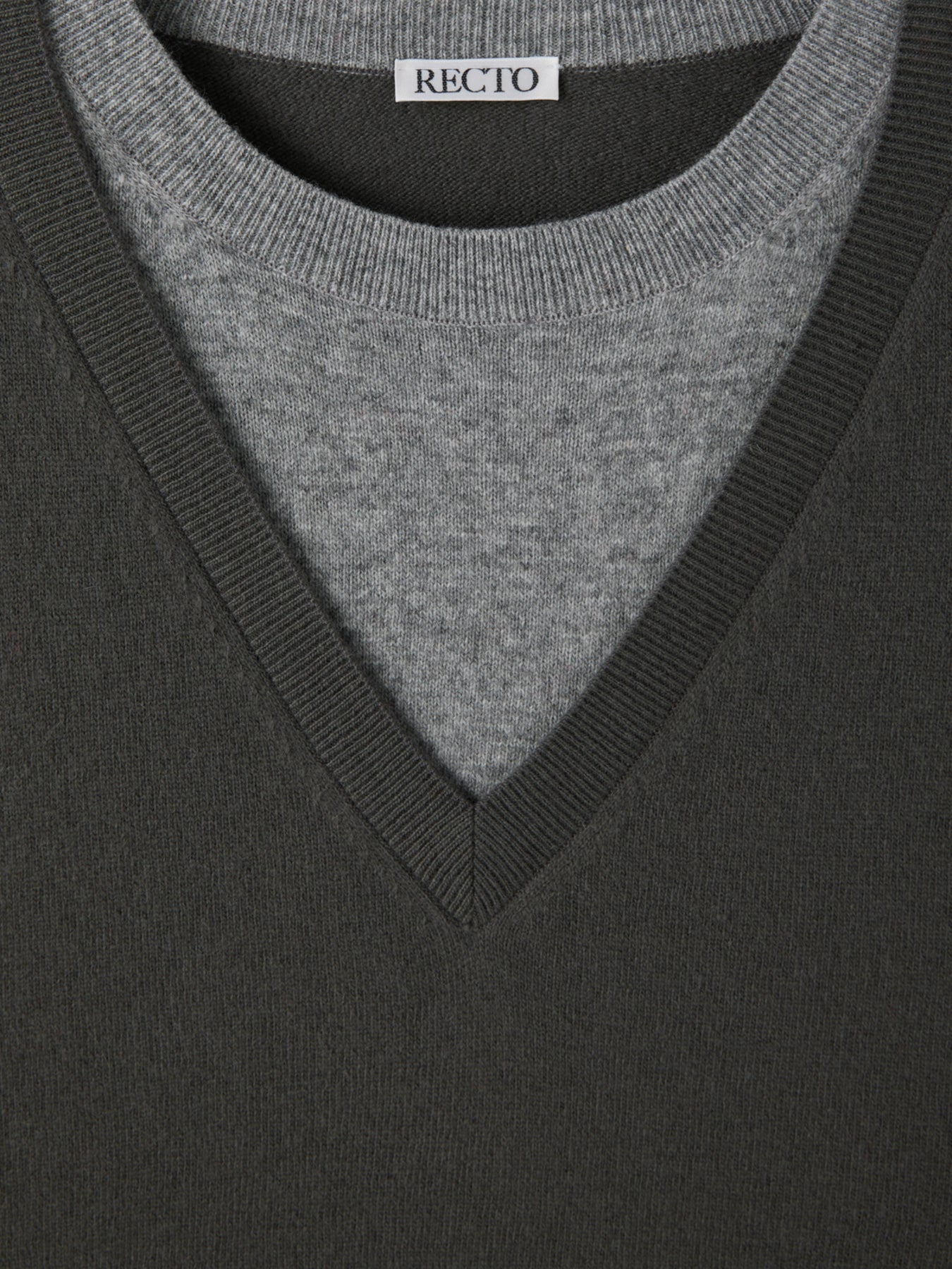 Recto - Contrast Layered V-Neck Knit Top (Taupe Grey) product image 11 | TRAB K-Fashion Australia