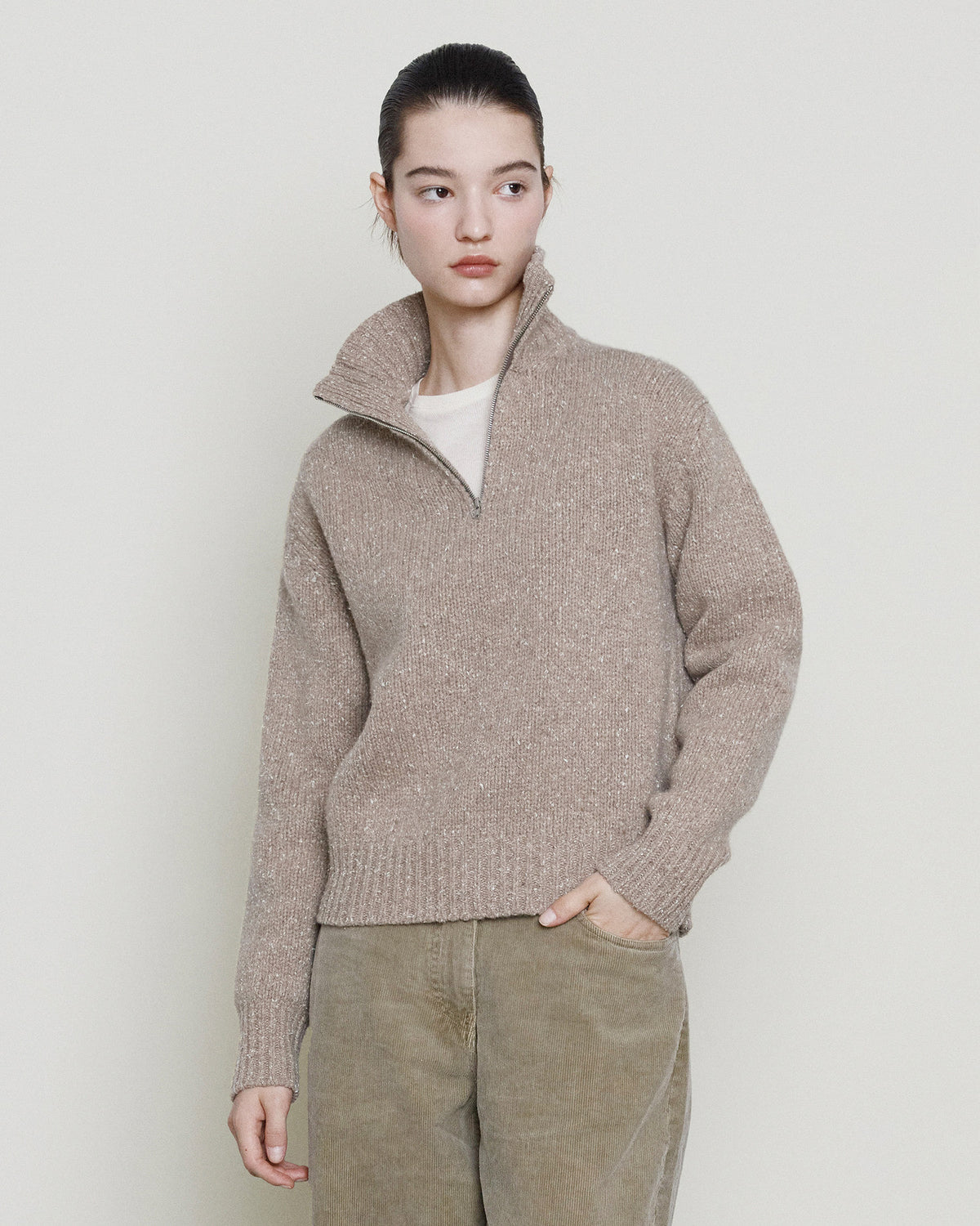 Brownyard - Quarter Zip Up Sweater (Beige) product image 2 | TRAB K-Fashion Australia