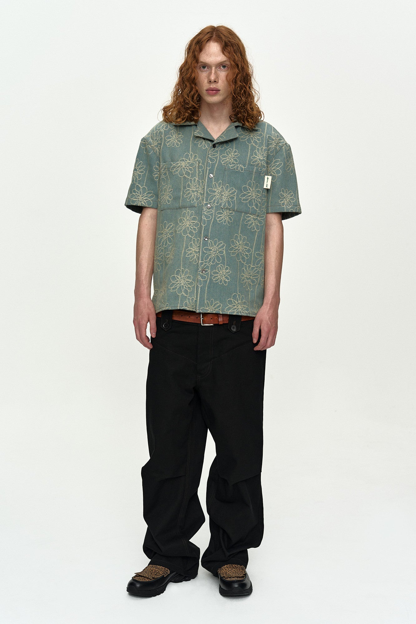 Andersson Bell - Flower Embroidery Open Collar Shirt (Blue) product image 2 | TRAB K-Fashion Australia
