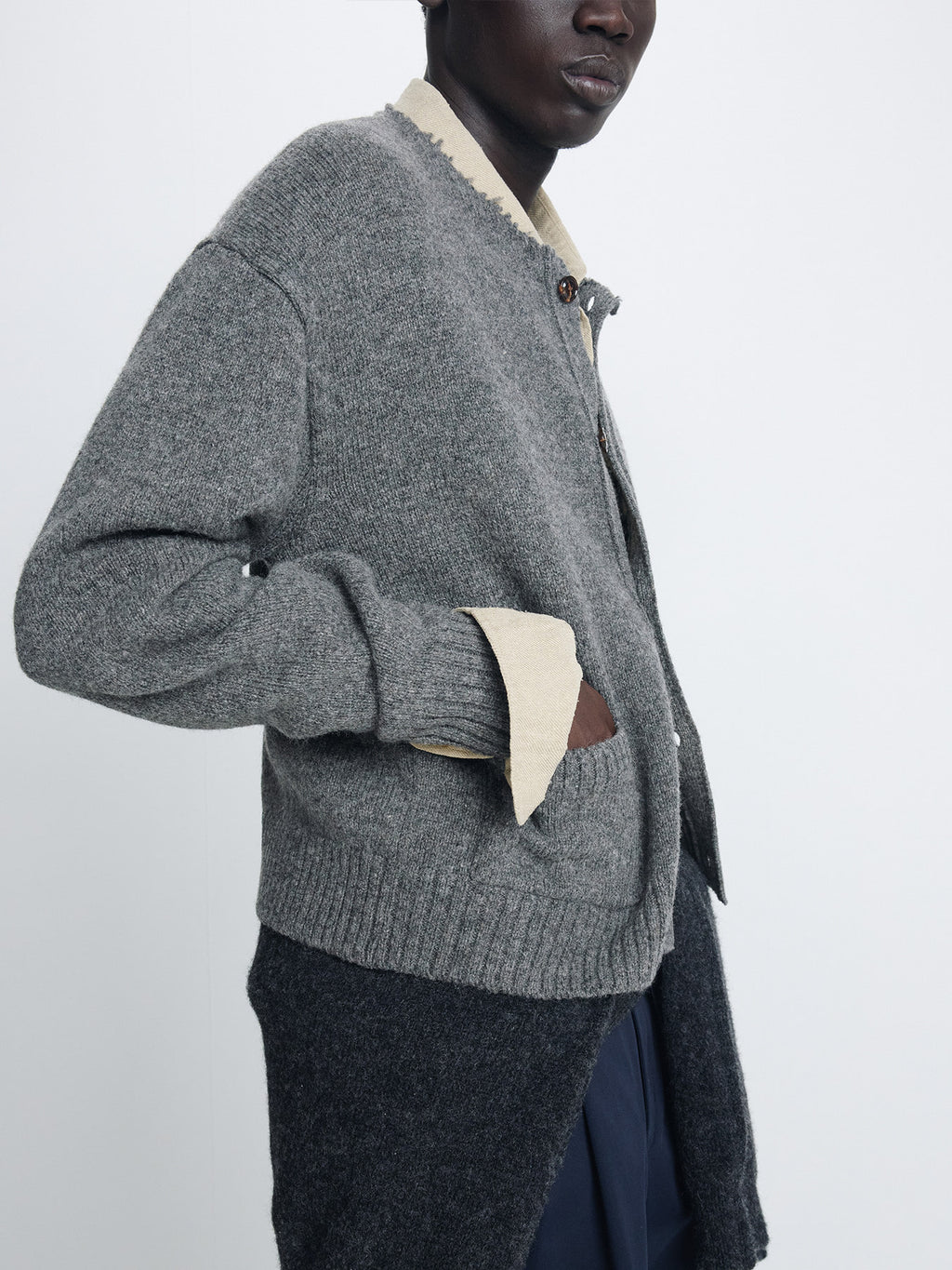 Tonywack - Shetland Wool Raw Cardigan (Medium Charcoal) product image 5 | TRAB K-Fashion Australia