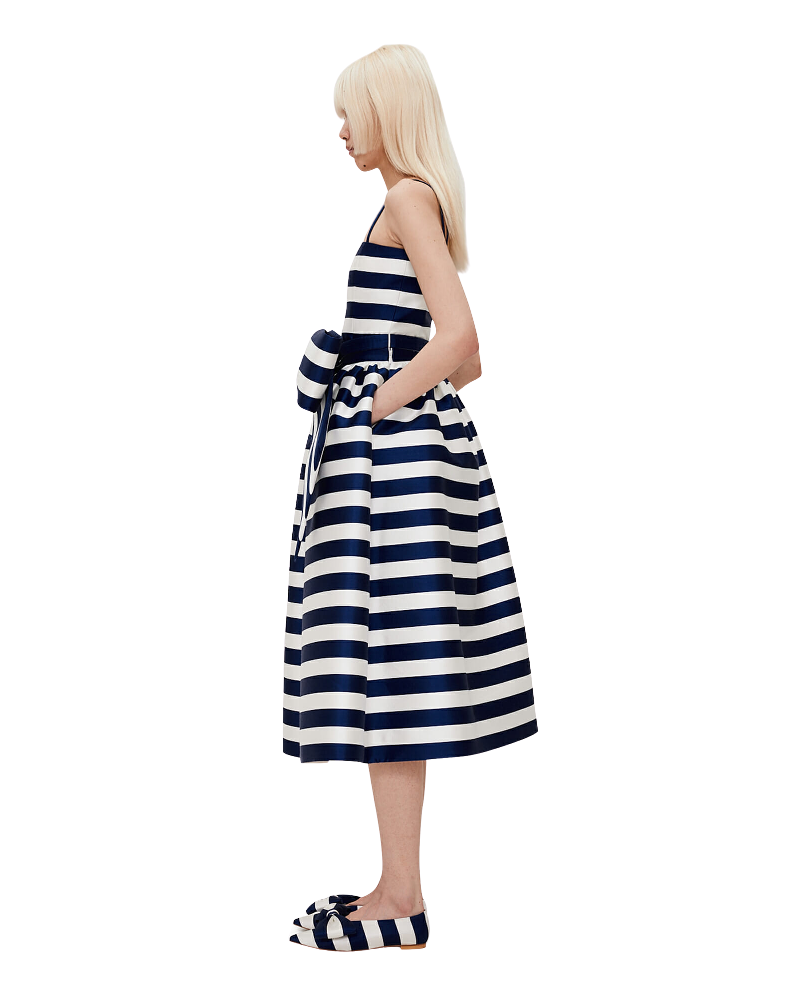 Kimhe Kim - Striped Mikado Silk Midi Skirt (Navy) product image 3 | TRAB K-Fashion Australia
