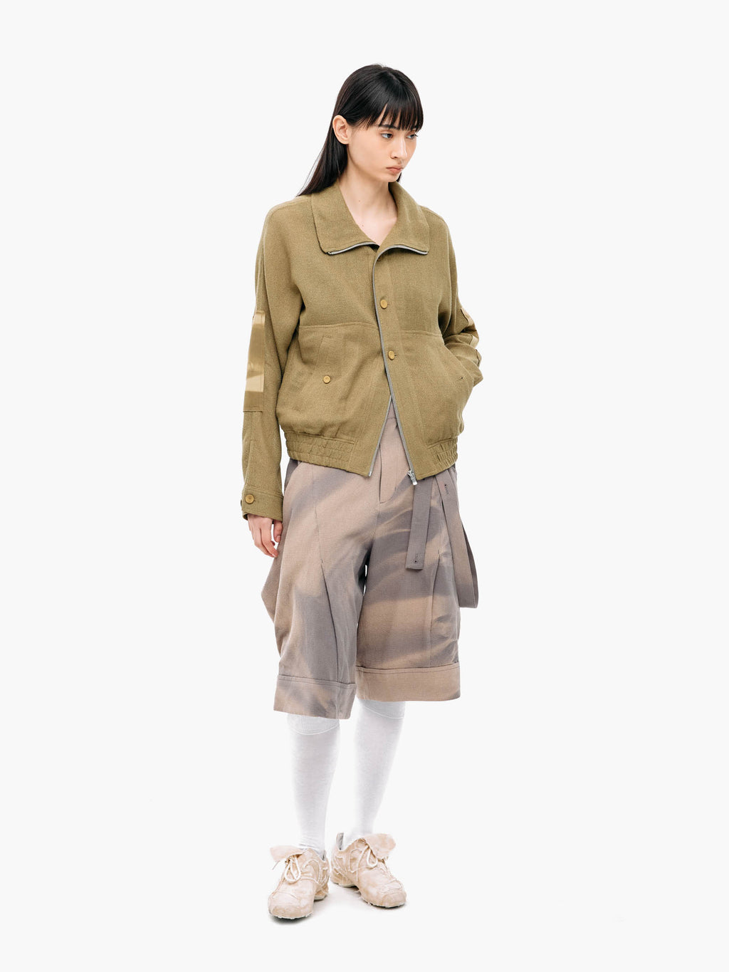 Jiyong Kim - Sun-Bleached Layered Strap Half Trousers (Grey) product image 2 | TRAB K-Fashion Australia