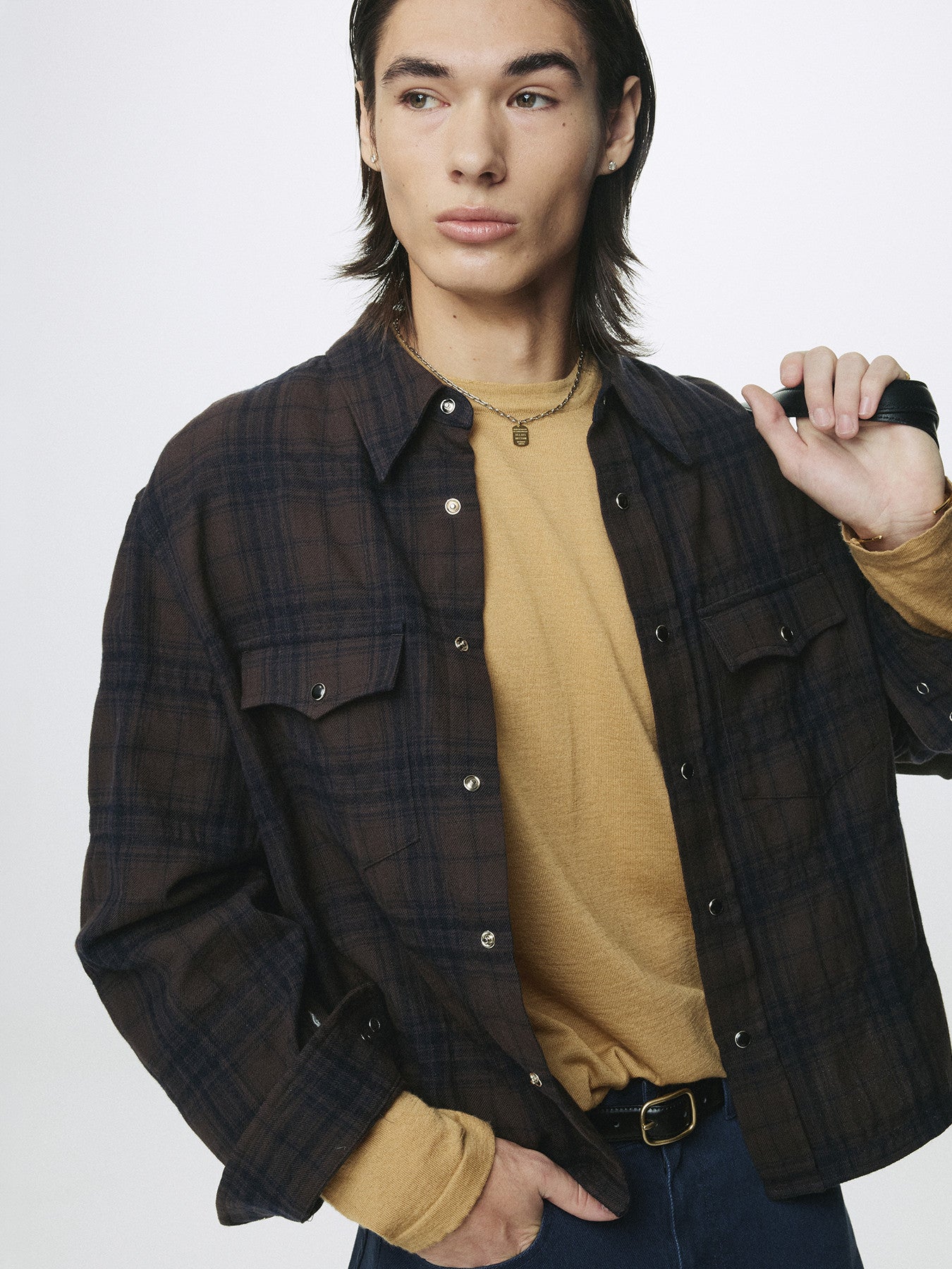 Tonywack - Wool And Cotton Checked Shirt Jacket Japanese Fabric (Brown) product image 8 | TRAB K-Fashion Australia