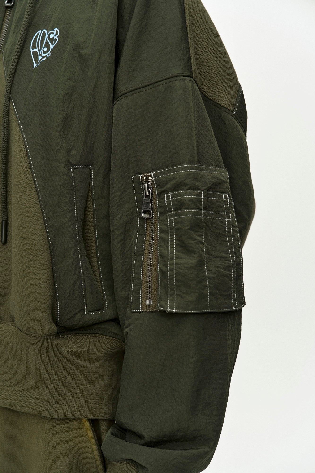 Andersson Bell - Patchwork Ma-1 Hoodie Zip Up (Khaki) product image 6 | TRAB K-Fashion Australia