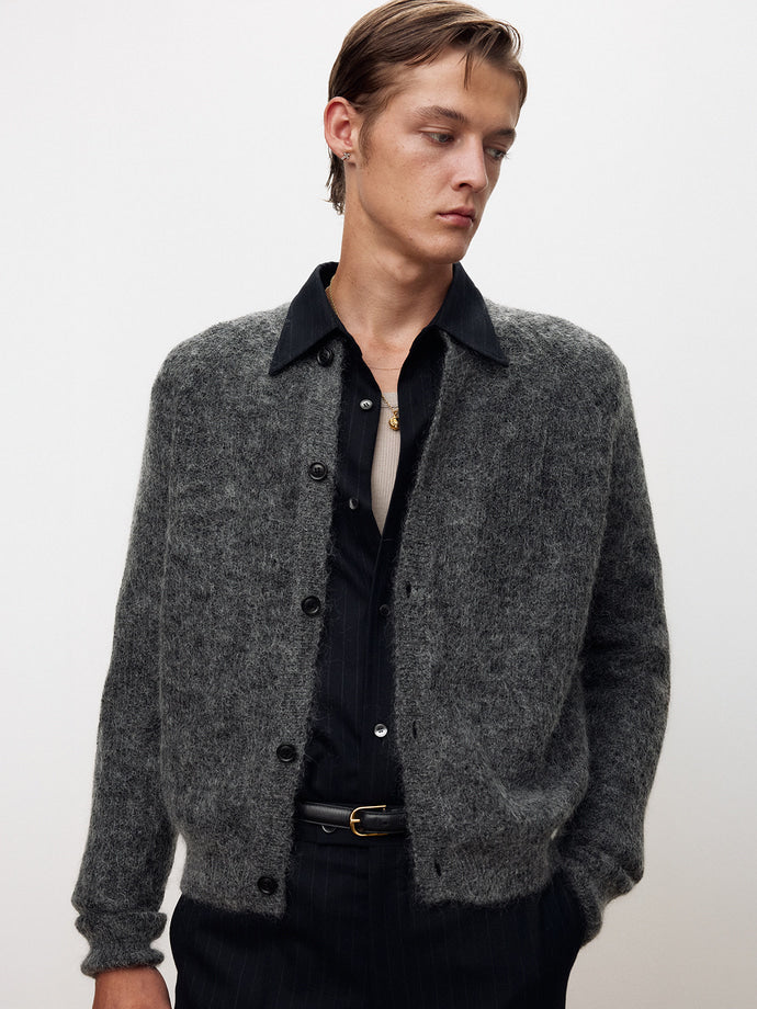 Tonywack - Wool And Mohair Ribbed Mesh Cardigan (Melange Grey) product image 6 | TRAB K-Fashion Australia