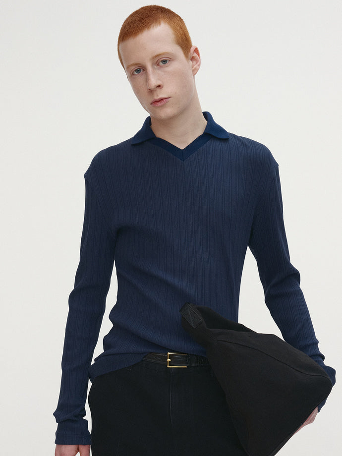 Tonywack - Easy Pleats Slim Polo Shirt (Navy Blue) product image 4 | TRAB K-Fashion Australia