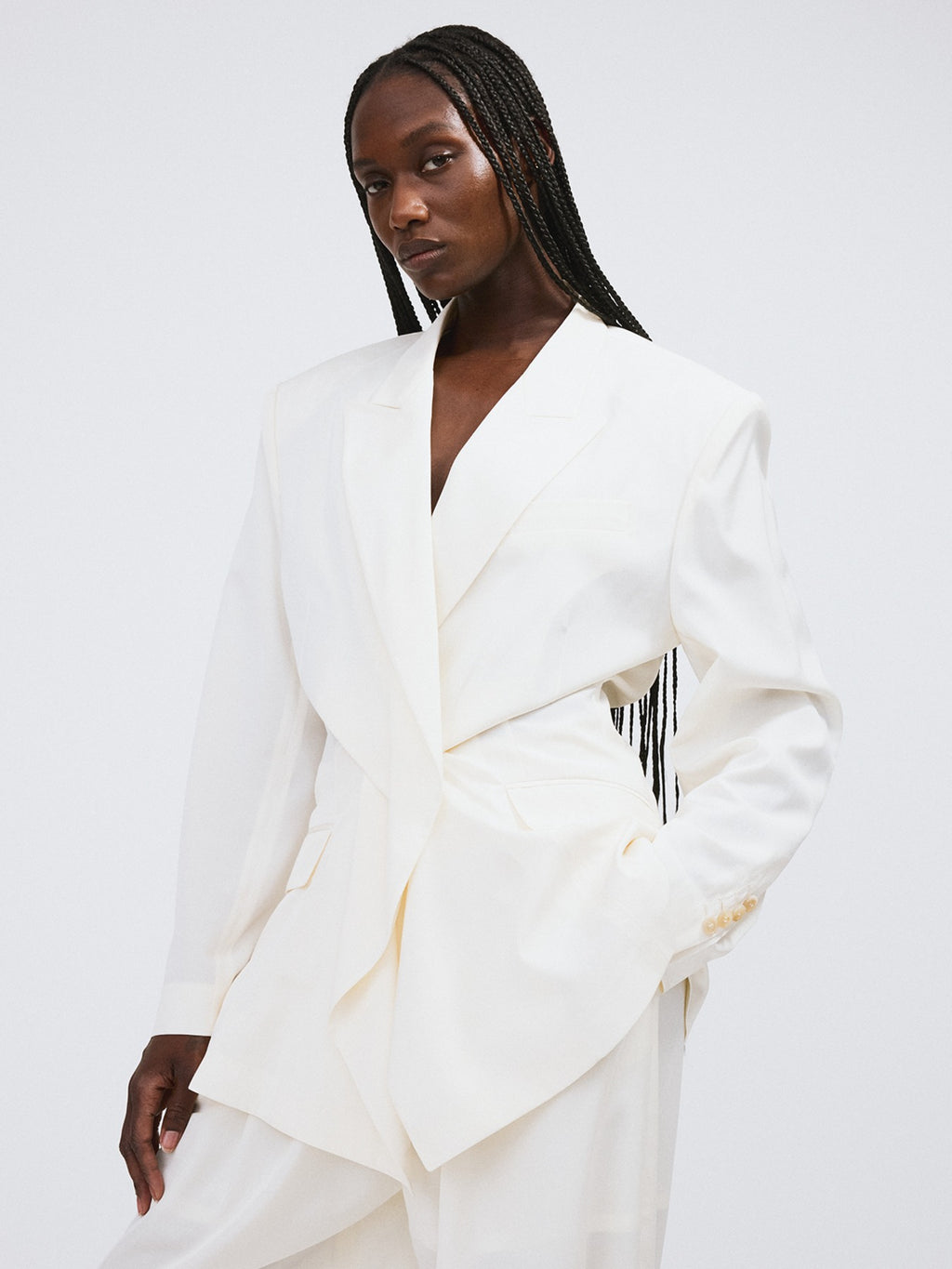 Recto - Drape Detail Suit Jacket (Ivory) product image 1 | TRAB K-Fashion Australia