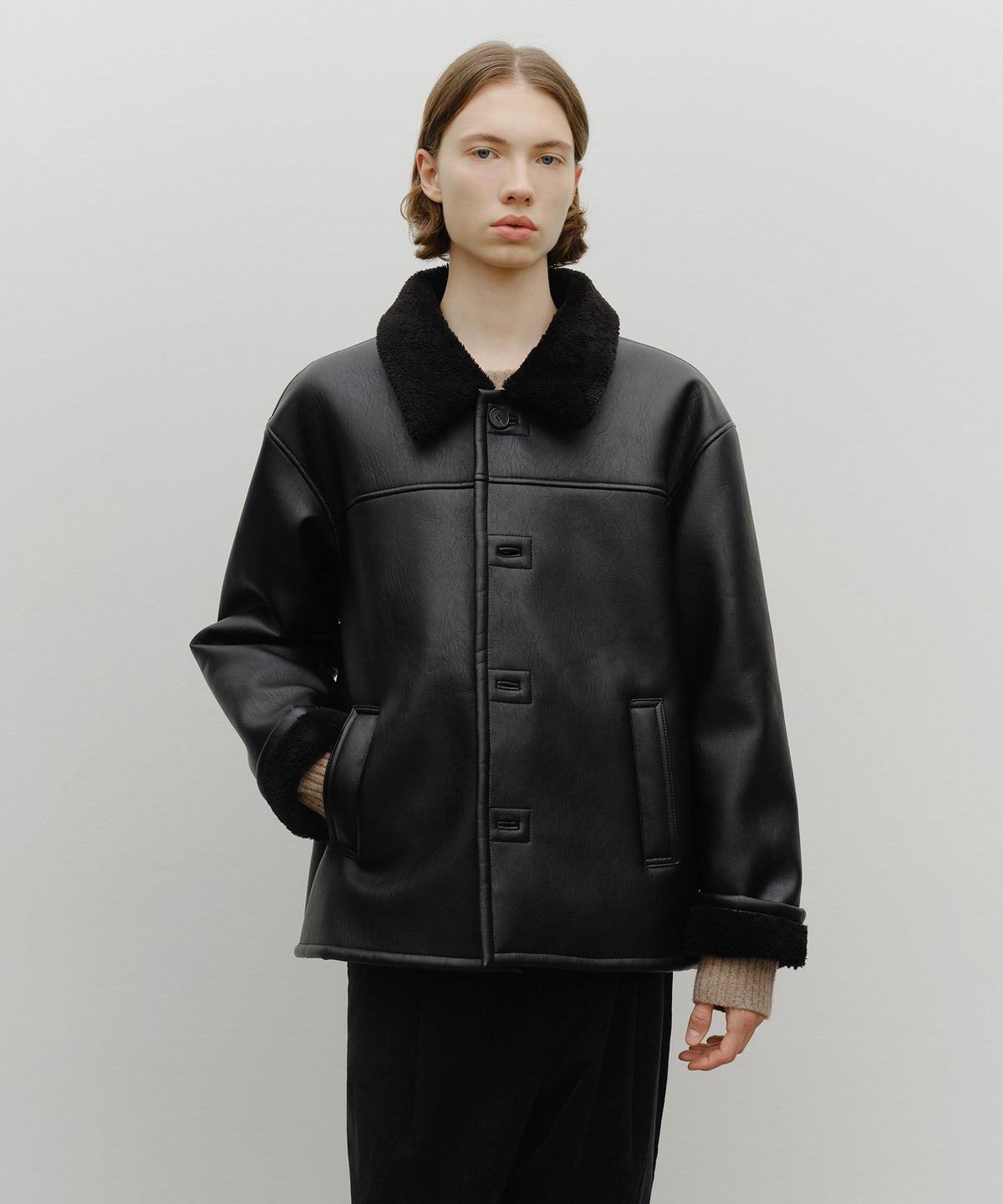 Marithe & Francois Girbaud - Faux Leather Over Fit Mustang Jacket (Black) product image 1 | TRAB K-Fashion Australia