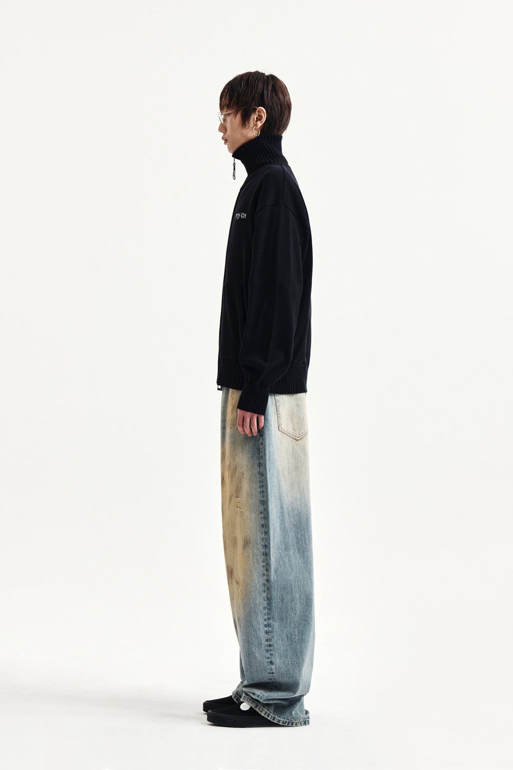 Matin Kim - High Neck Embroidered Logo Zip Up (Black) product image 6 | TRAB K-Fashion Australia
