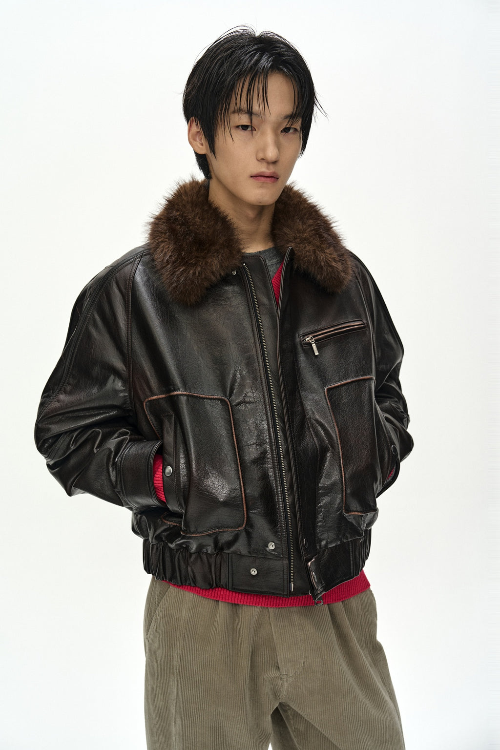 Andersson Bell - Buffalo Leather Bomber Jacket (Dark Brown) product image 10 | TRAB K-Fashion Australia