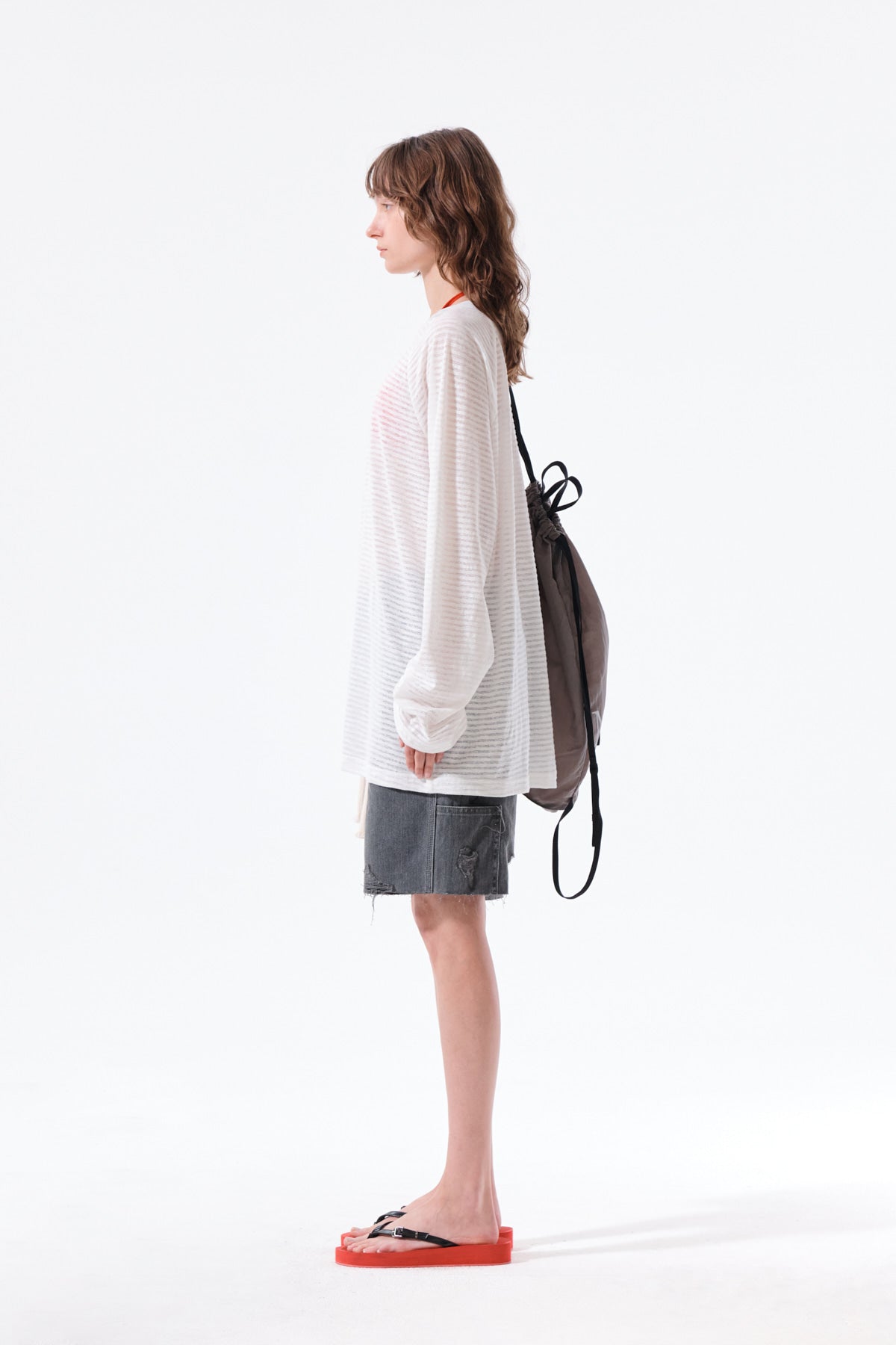 Matin Kim - Twist Boat Neck Stripe Logo Top (White) product image 6 | TRAB K-Fashion Australia