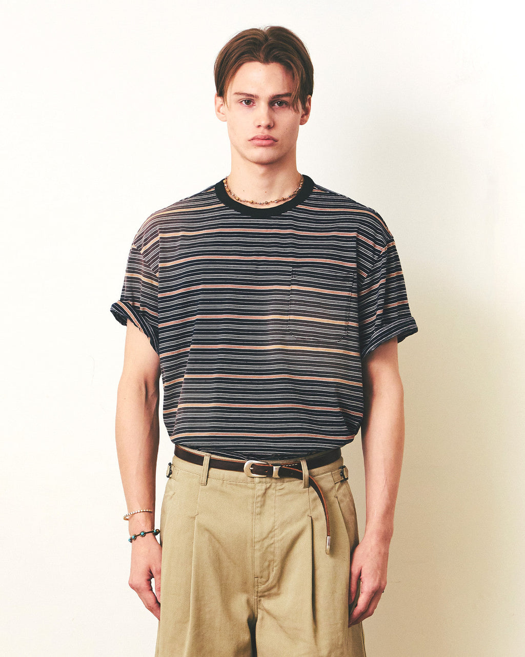Eastlogue - Bleached Stripe T-shirts (Navy & Brown Stripe) product image 1 | TRAB K-Fashion Australia
