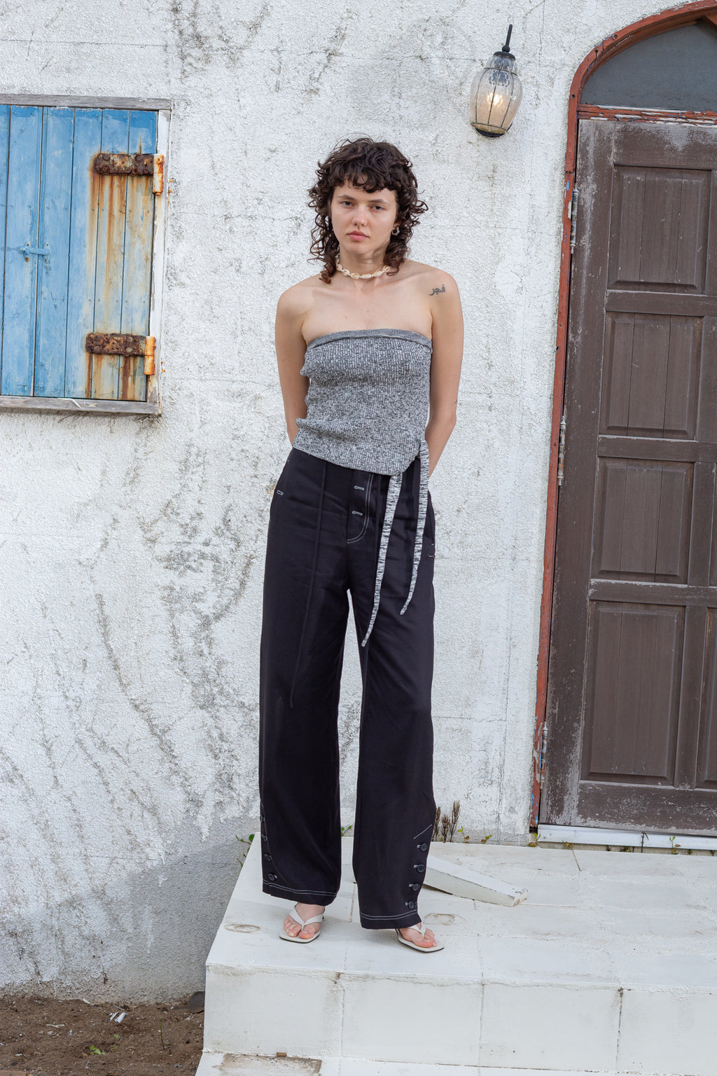 Matin Kim - Button Point String Wide Pants (Black) product image 7 | TRAB K-Fashion Australia