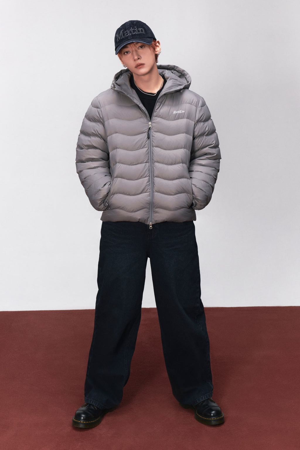 Matin Kim - Flowing Quilted Hoody Down Jumper (Light Grey) product image 1 | TRAB K-Fashion Australia
