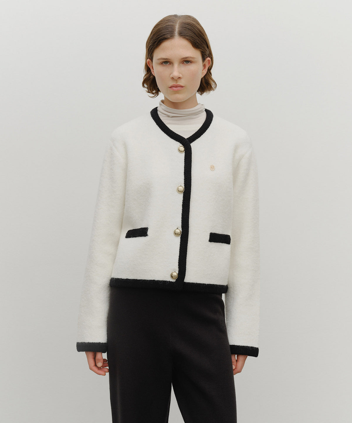 Marithe & Francois Girbaud - Boucle Knit Round Neck Cardigan (Ivory) product image 1 | TRAB K-Fashion Australia