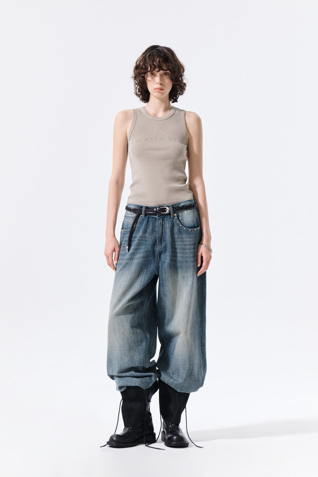 Matin Kim - Distressed Sleeveless Logo Top (Beige) product image 8 | TRAB K-Fashion Australia