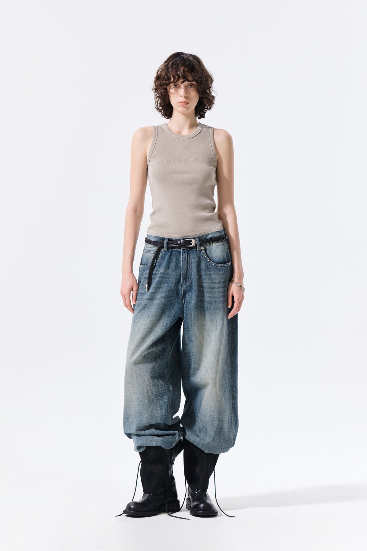 Matin Kim - Distressed Sleeveless Logo Top (Beige) product image 8 | TRAB K-Fashion Australia