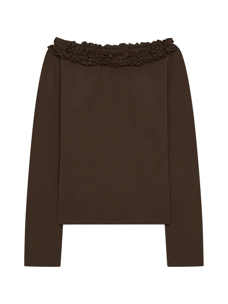 Margarin Fingers - Boat Neck Ruffle T-Shirt (Brown) product image 2 | TRAB K-Fashion Australia