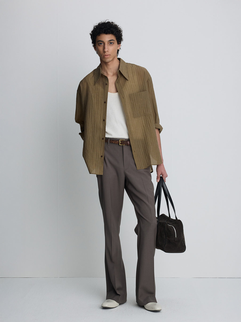 Tonywack - Lyocell Oversized Stripe Shirt (Olive Stripe) product image 2 | TRAB K-Fashion Australia