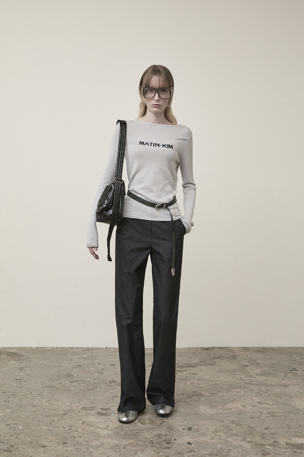 Matin Kim - Glitter Slim Logo Knit Top (Light Grey) product image 8 | TRAB K-Fashion Australia