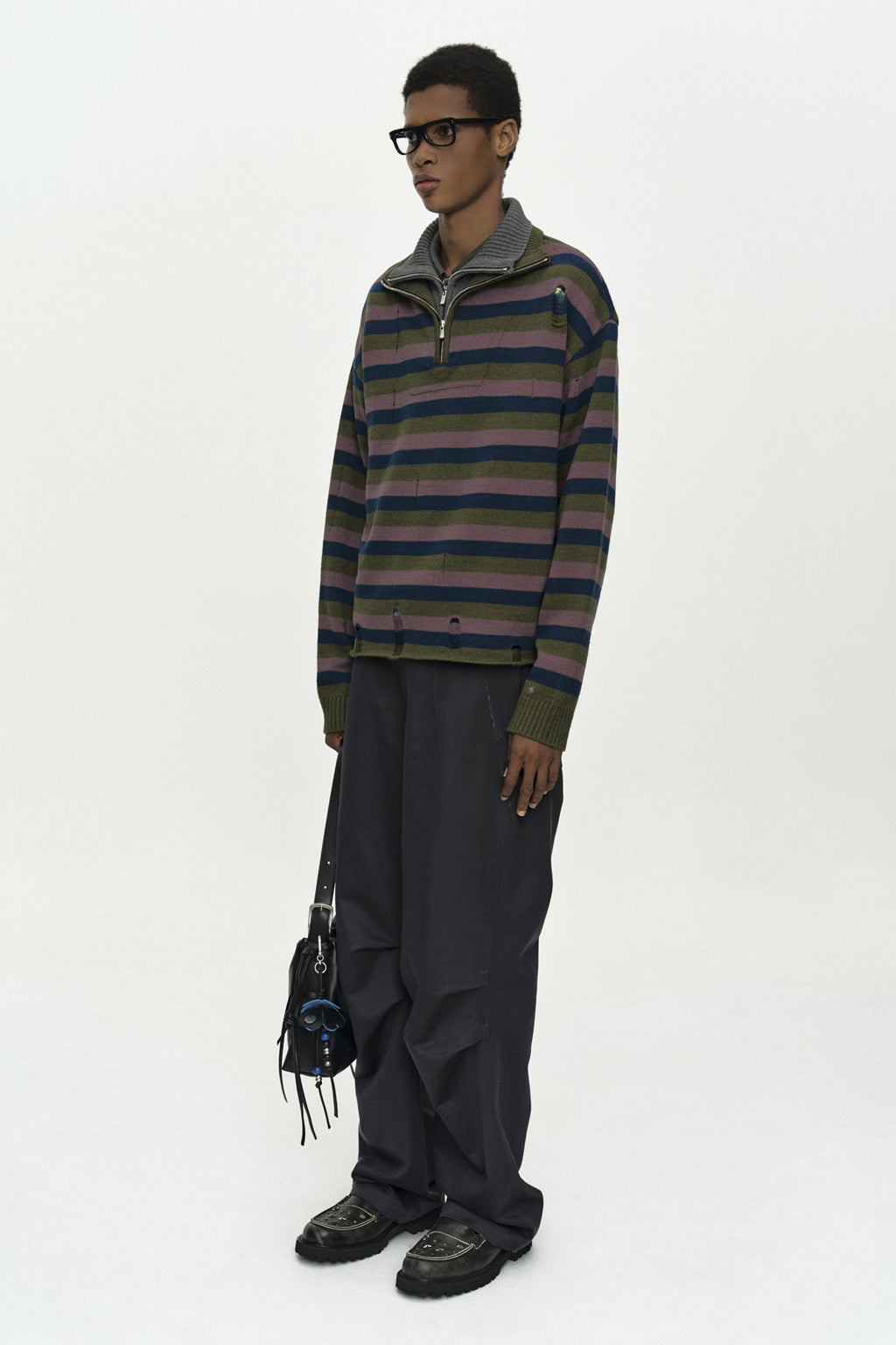 Andersson Bell - Double Layered Stripe Half Zip-Up Sweater (Blue/Grey) product image 3 | TRAB K-Fashion Australia