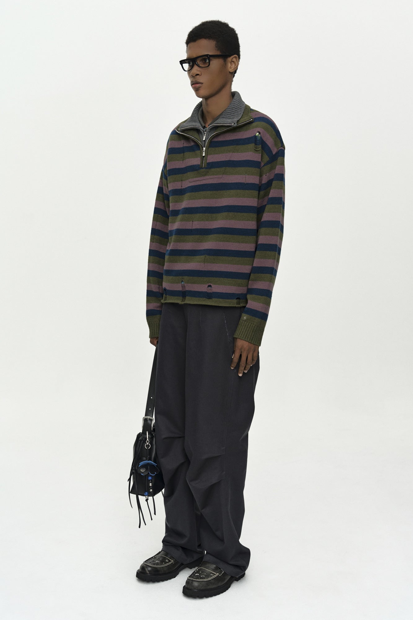 Andersson Bell - Double Layered Stripe Half Zip-Up Sweater (Blue/Grey) product image 3 | TRAB K-Fashion Australia