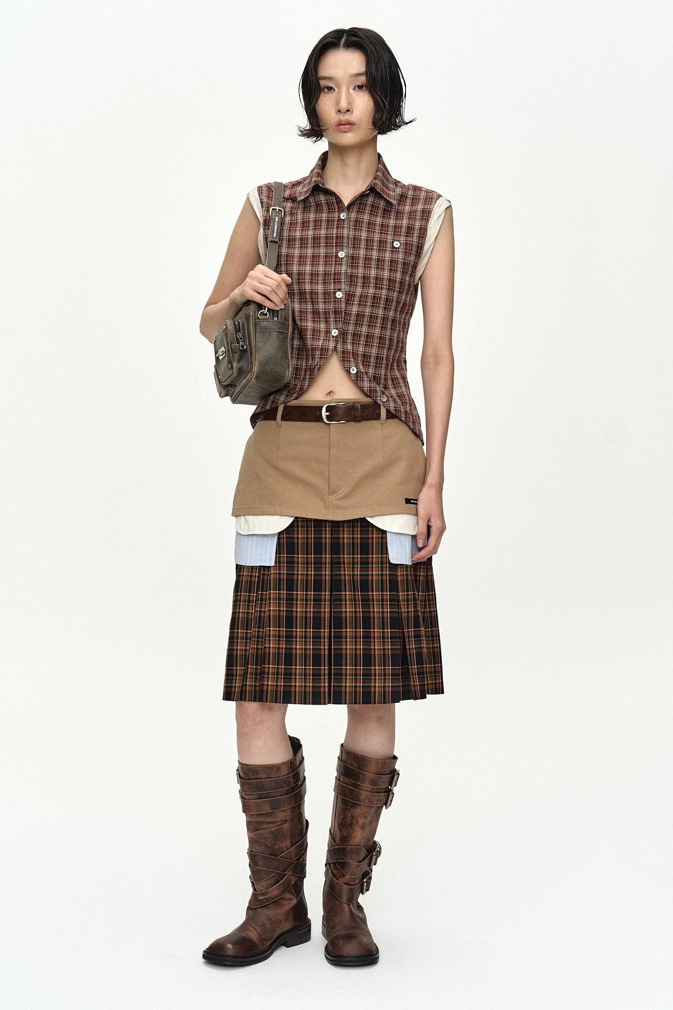 Andersson Bell - [Pre-Order – Ships June 8] Check Sleeveless Shirt (Brown) product image 1 | TRAB K-Fashion Australia